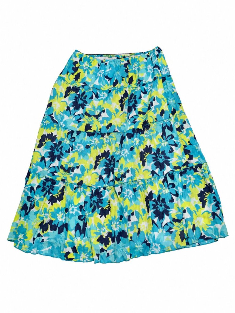 Lark Lane Women's Floral Tiered Maxi Skirt Size M Blue Turquoise Boho Cotton